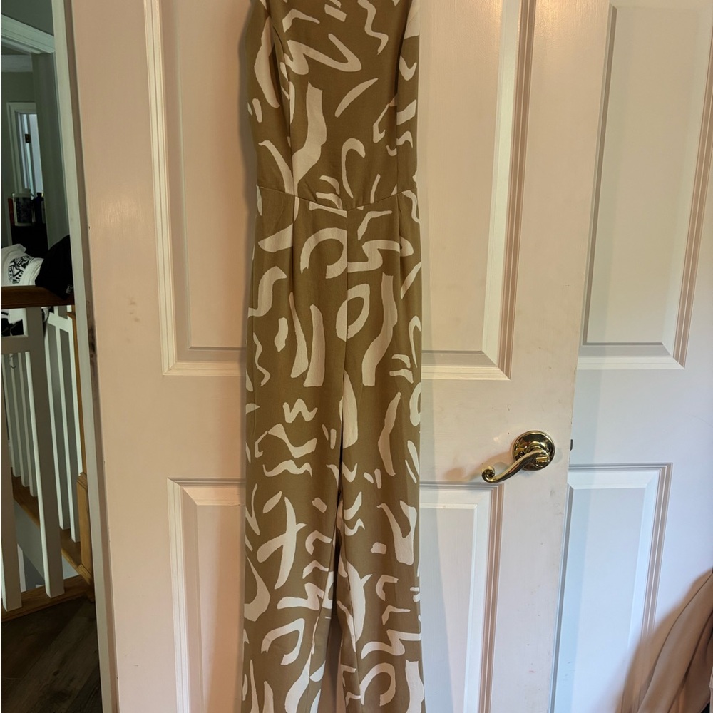 Tan and White Patterned Jumpsuit